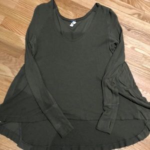 Long sleeve waffle tee with ribbed detail